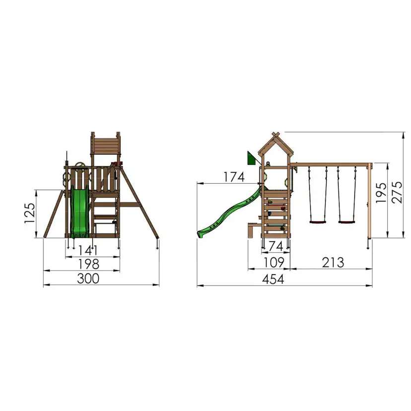 Jungle Gym Teepee lektorn komplett inkl. gungmodul och grön Grön