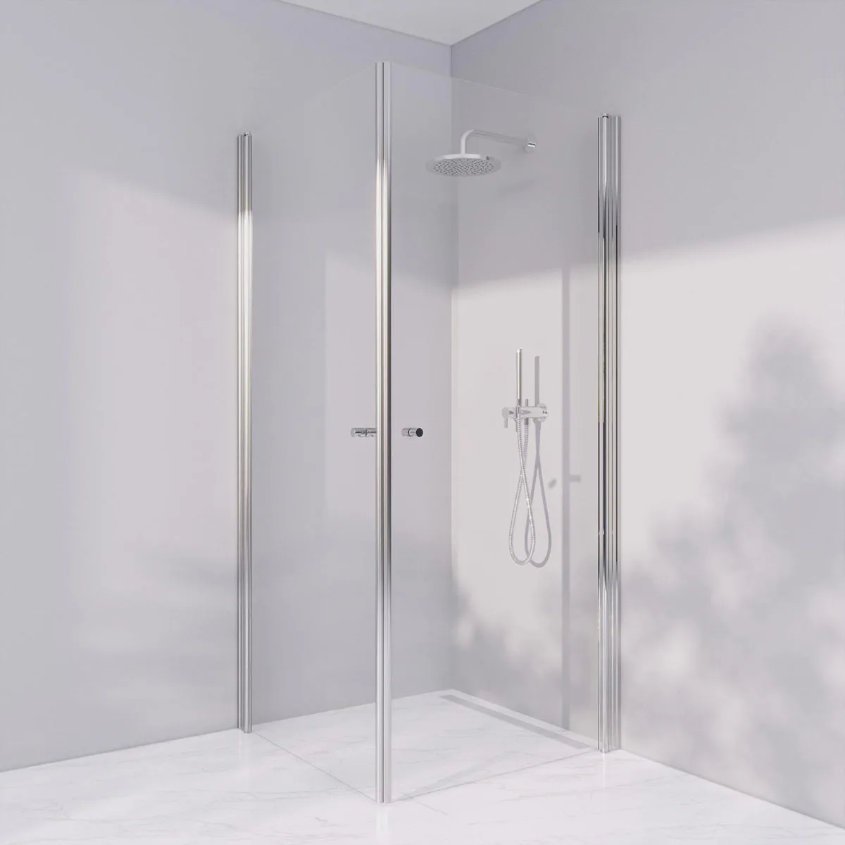 Invitrea Prime PH22/70x70/Blankpolerad/Räfflad knopp/Frostat Storlek: 700x700 mm, Glastyp: Järnfattigt Frostat Glas, Handtag: Blankpolerad Räfflad knopp, Profil: Blankpolerad