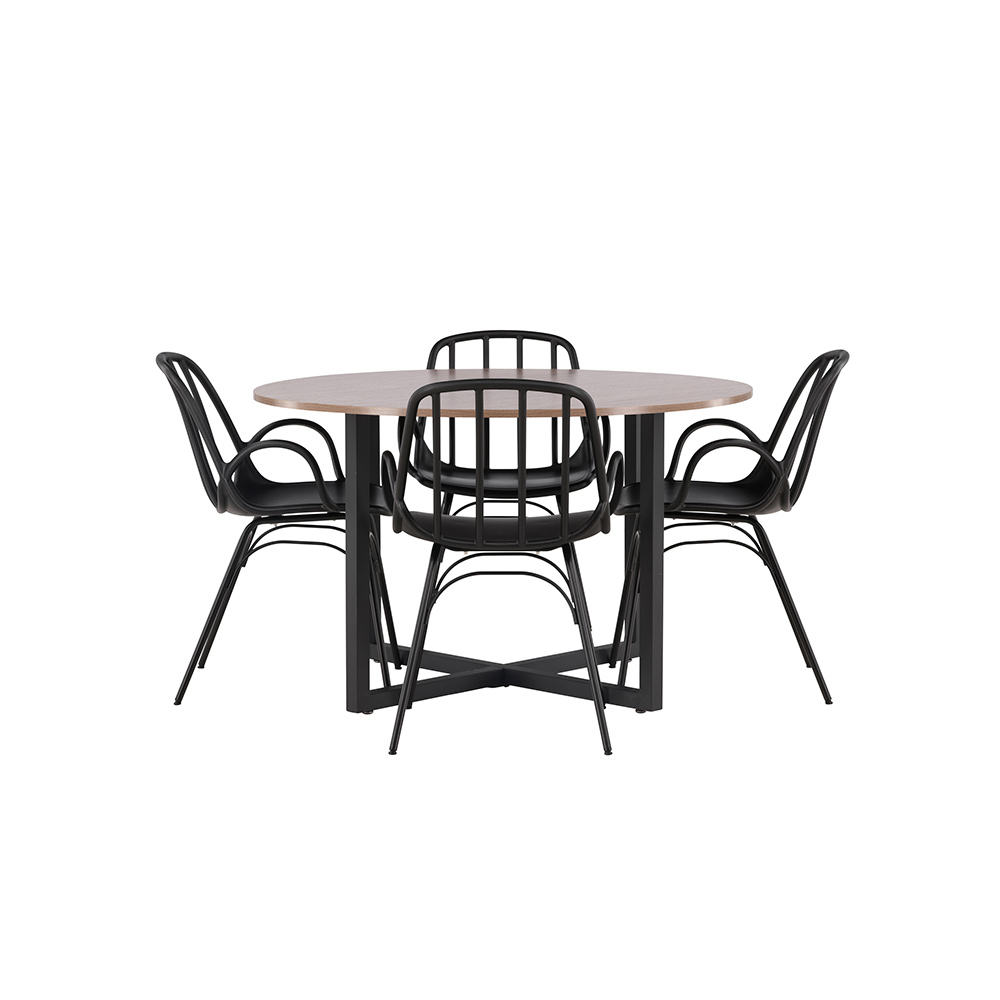 Matgrupp Venture Home Durango Ø 120 cm med 4 Dyrön Stolar