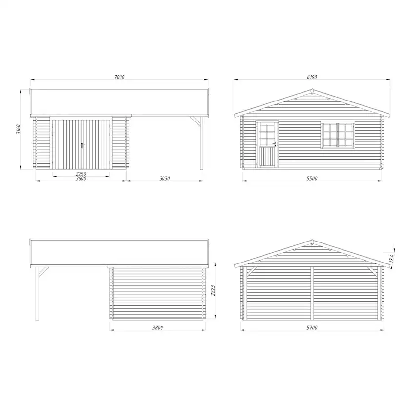 Garage Palmako Roger med Carport 36,5 m2 och Slagport