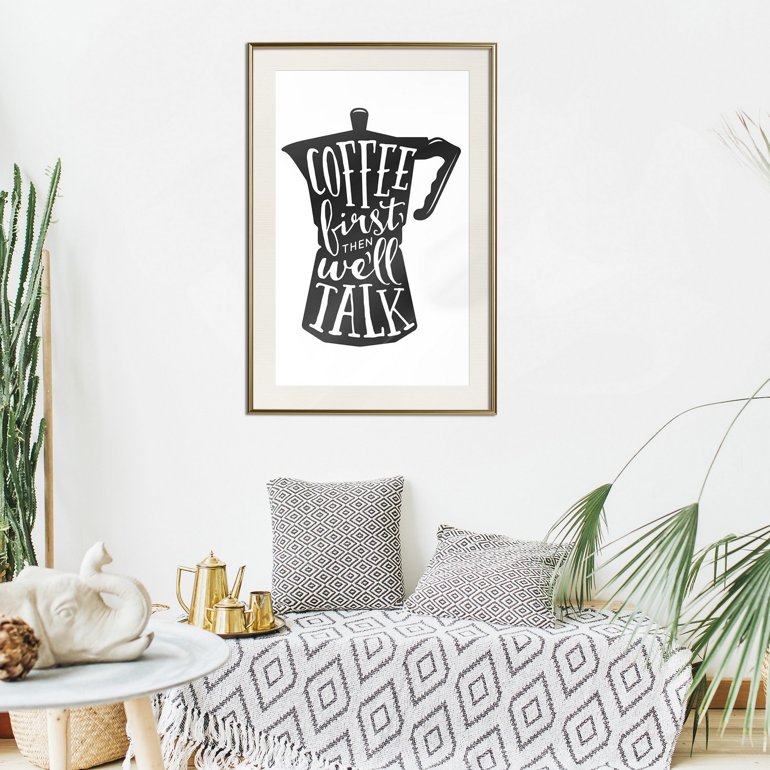Affisch - Coffee First Then We'll Talk [Poster] 40x60 Guld ram med passepartout, 40x60 cm