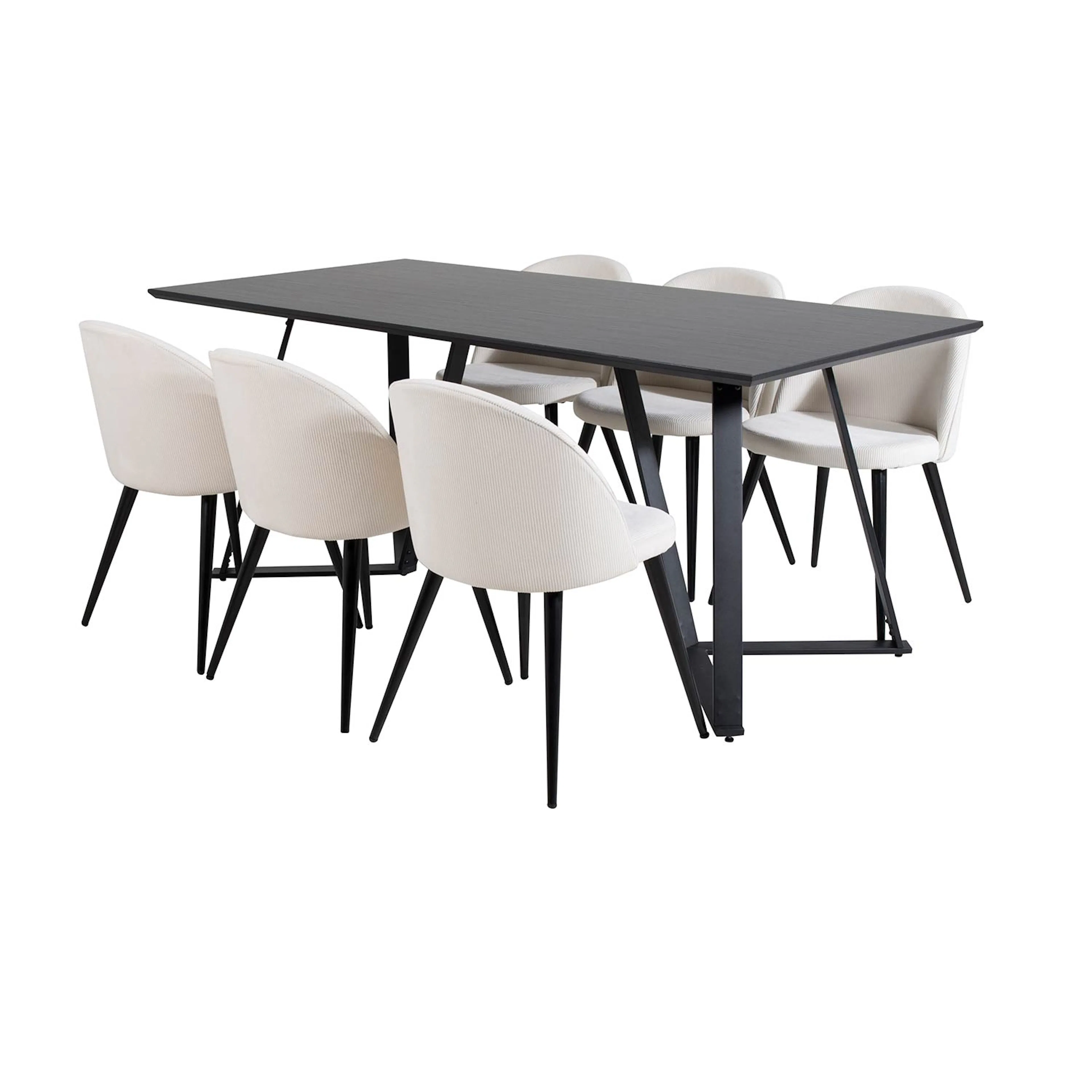 Marina Table - Black top/Velvet Chair Corduroy-Beige/Black_6 Svart/Beige