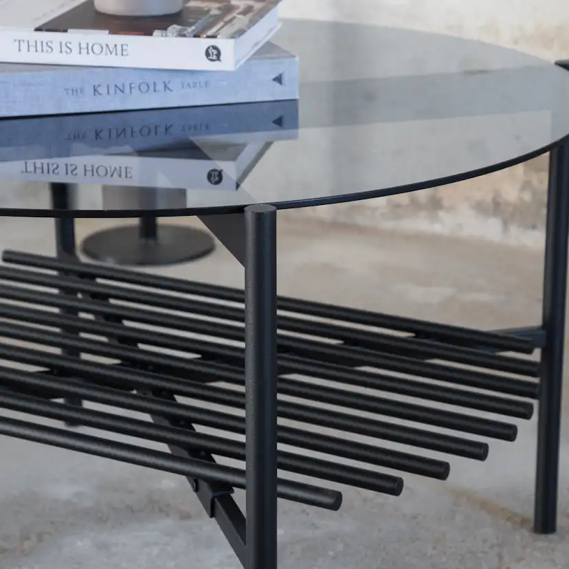 Von Staf Round Sofa Table - black / Black Smoked Glass glass Svart Glas