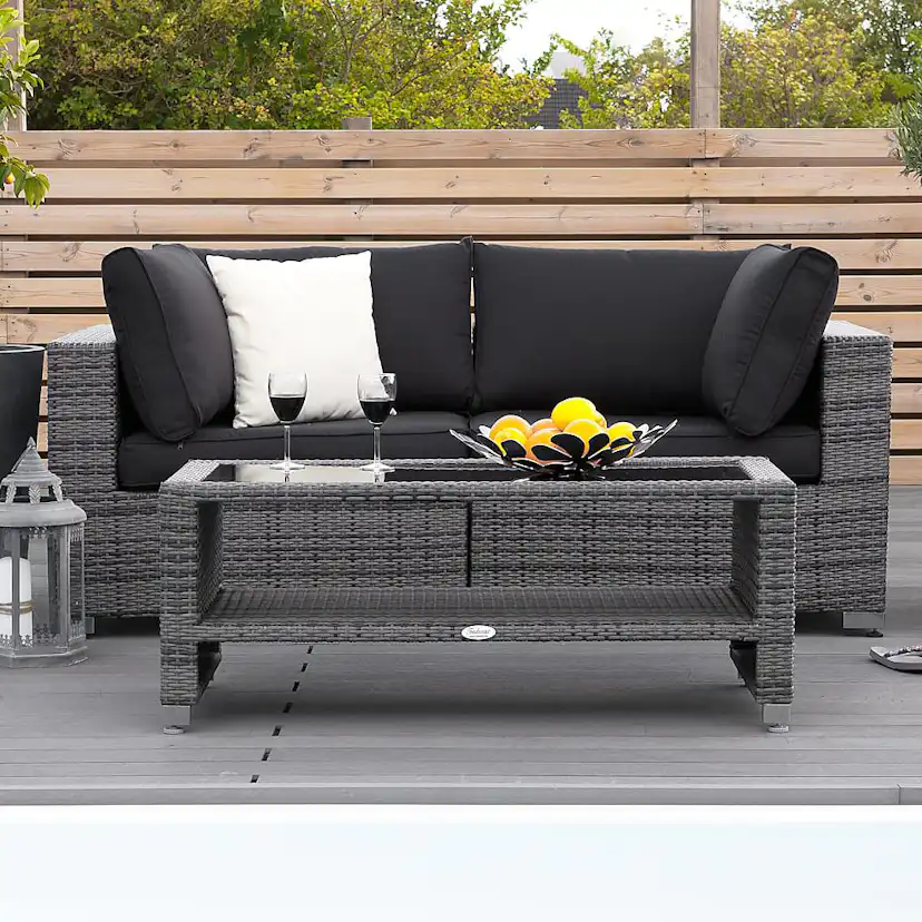 Loungegrupp Comfort Garden Bahamas Soffa 2-sits med Utebord m Hylla Utomhus