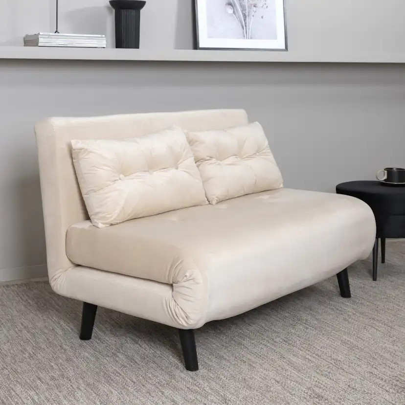 Vicky Folding Bed Double - Black / Beige Velvet Beige