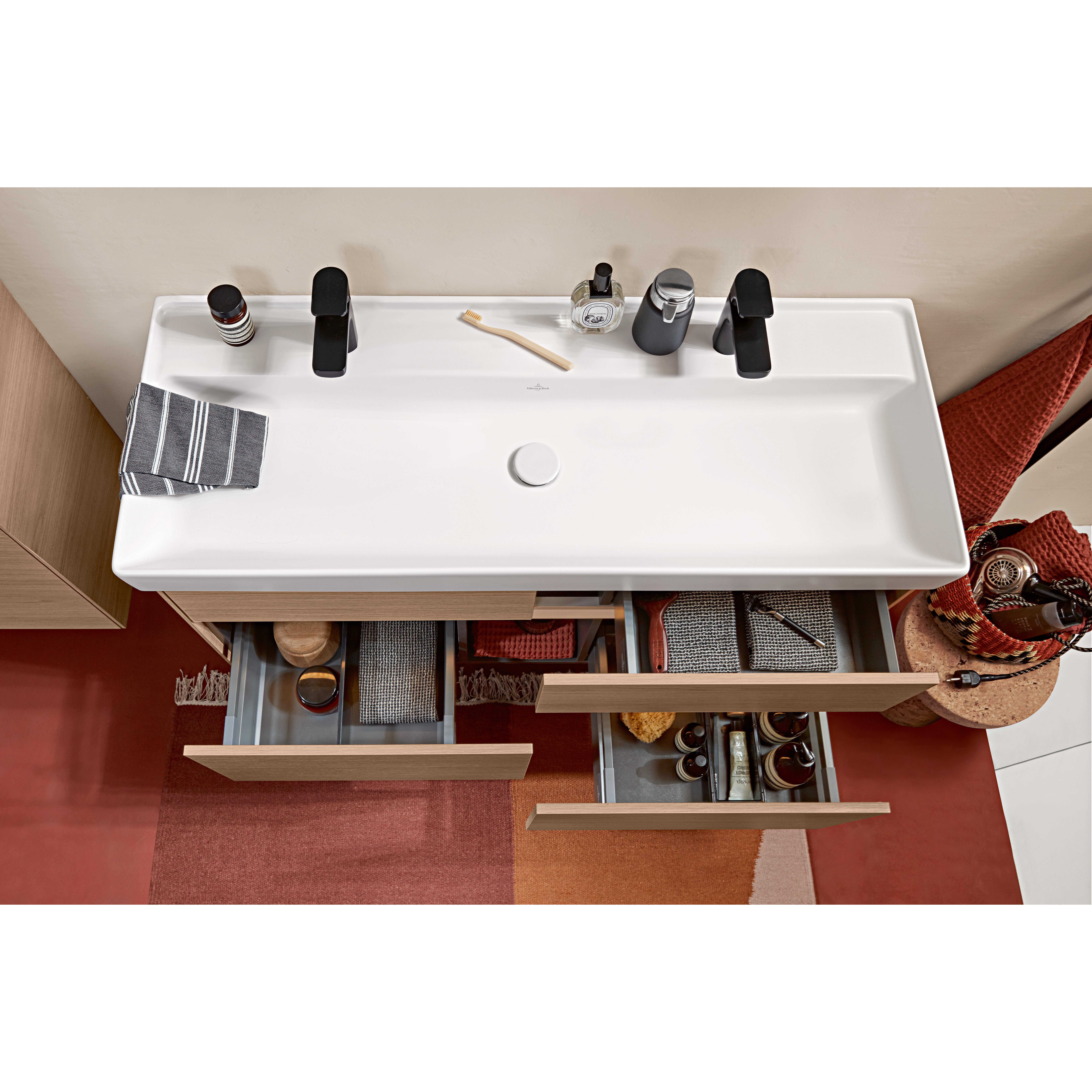 Tvättställ villeroy & Boch Collaro 4A33C5RW Stenvit CeramicPlus, Med Bräddavlopp, 1200 mm, Med Blandarhål, för Trehålsblandare