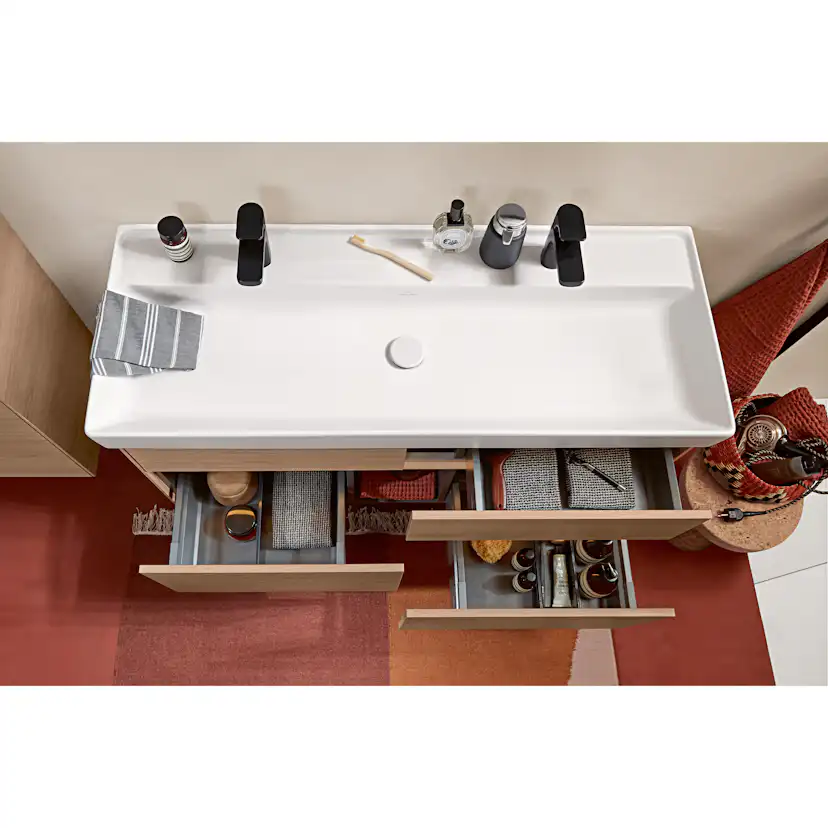 Tvättställ villeroy & Boch Collaro 4A33C5RW Stenvit CeramicPlus, Med Bräddavlopp, 1200 mm, Med Blandarhål, för Trehålsblandare