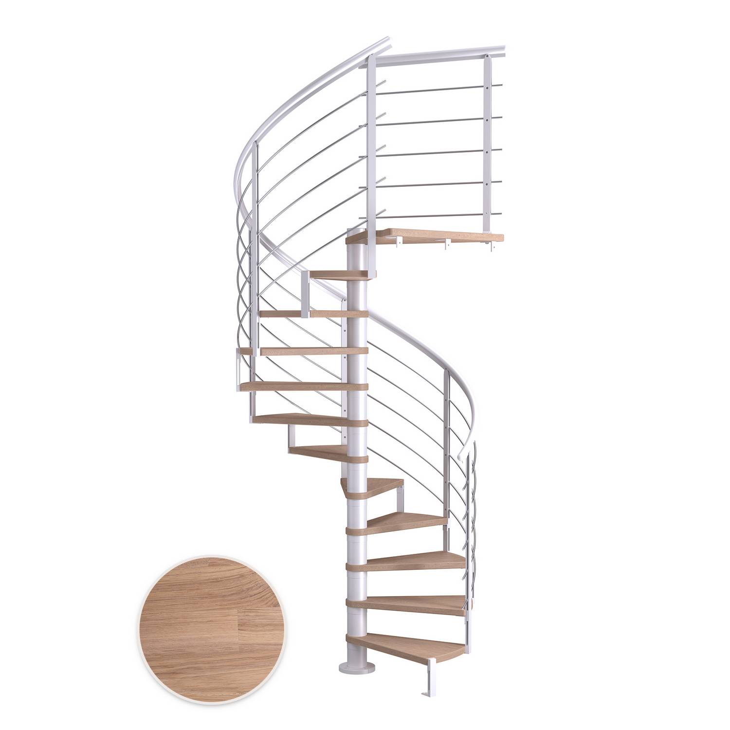 MONTREAL spiral ek vit oljad vit DESIGN 12T Ø140 Vit, D: 1400 mm, Golv till golv höjd: 2700-3090 mm, 12+1 steg