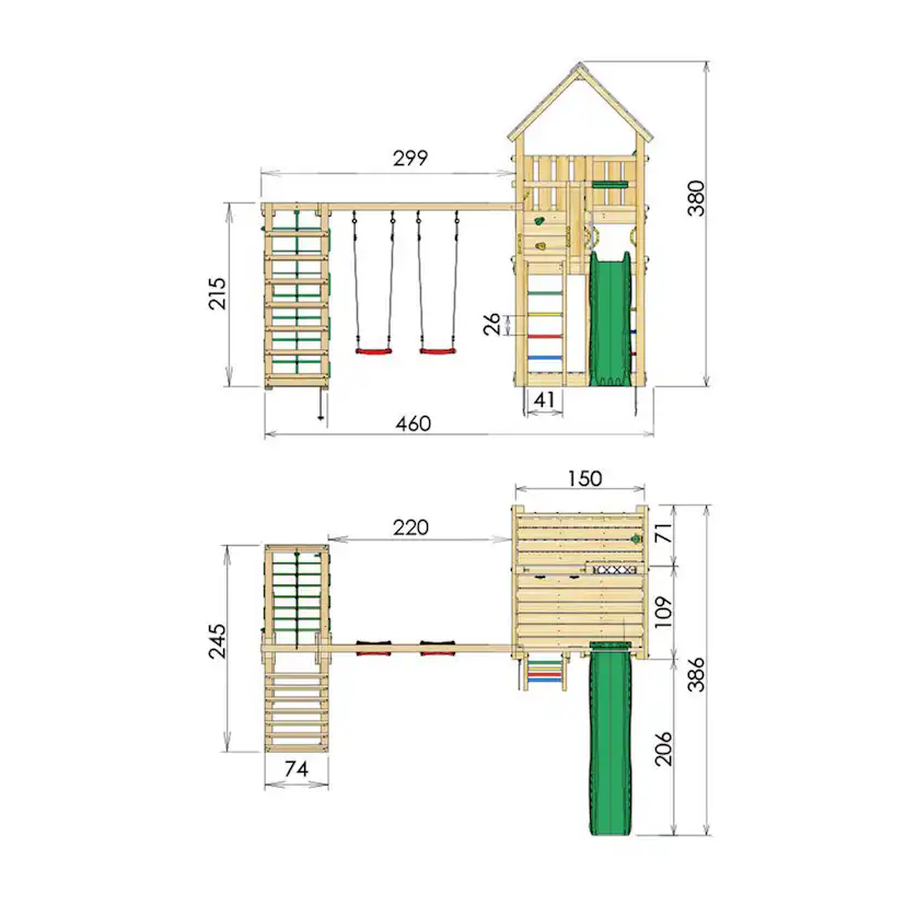 Lektorn Jungle Gym Palace Komplett Inkl Climb Modul X'tra, 120 kg Sand, Rutschkana och Klättervägg