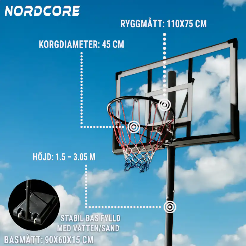 Basketkorg Nordcore 1,5 - 3,05 m