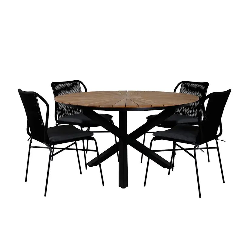 Matgrupp Venture Home Meya med 4 Jefferson Stapelbara Matstolar