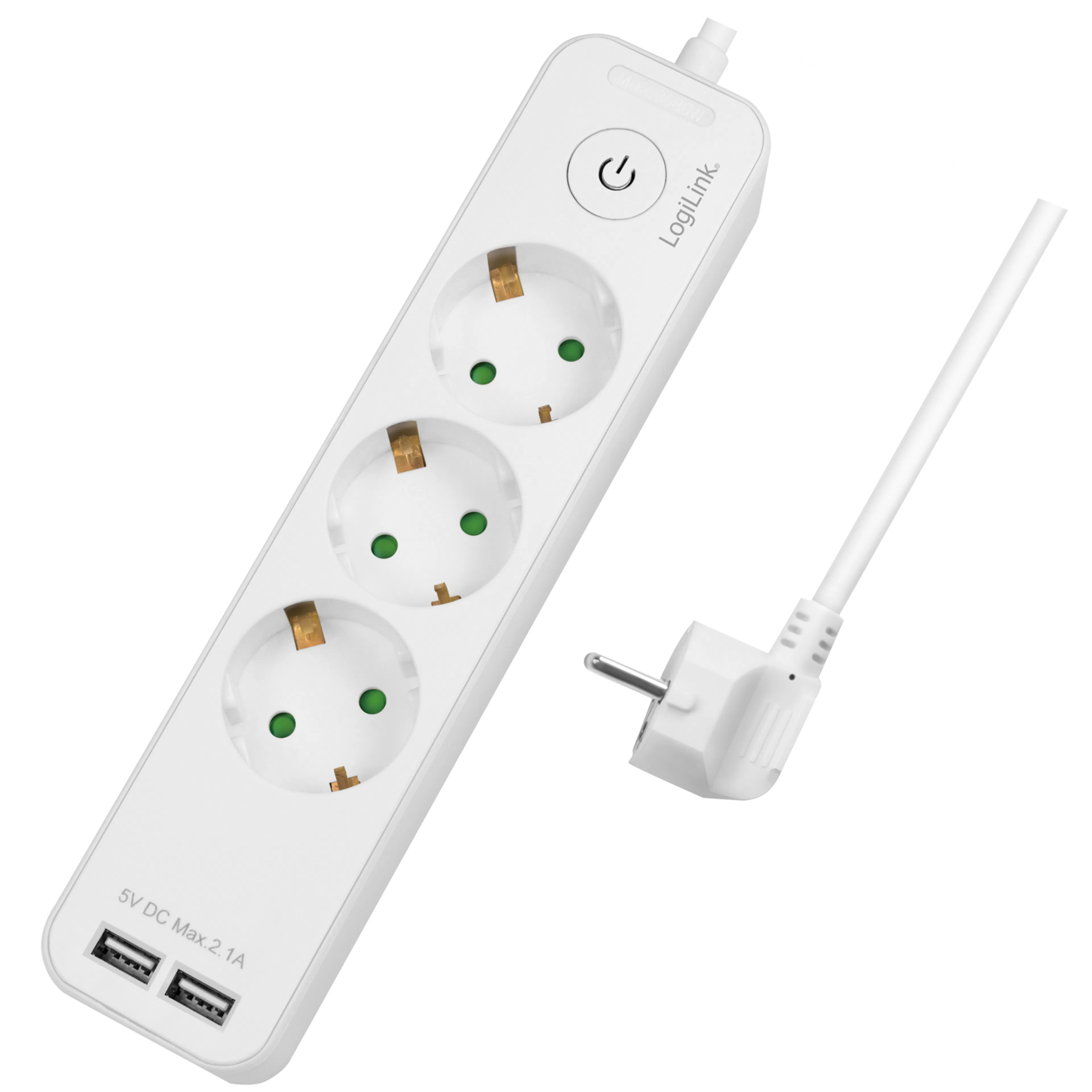 Grenuttag LogiLink 3-vägs + 2st USB Med Brytare 1,5 m