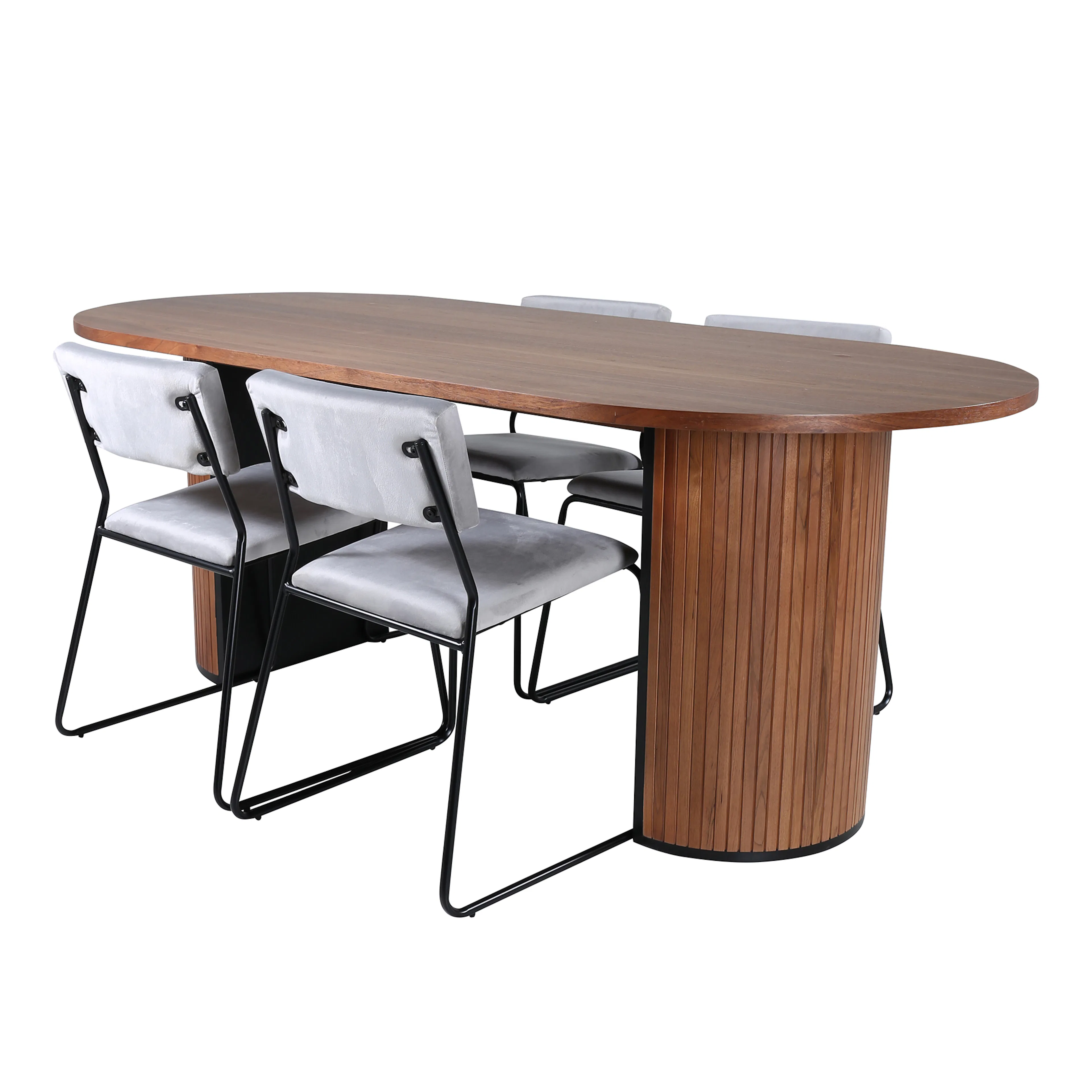 Bianca Oval Dining Table - Walnut / Black Veneer+Kenth Chair Ljusgrå