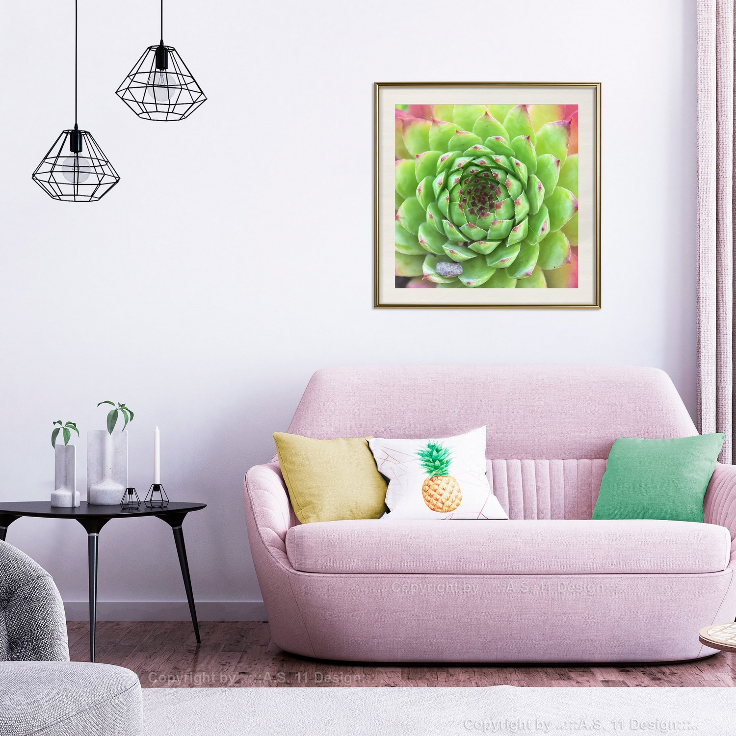 Affisch - Succulent (Square) [Poster] 30x30 Guld ram med passepartout, 30x30 cm
