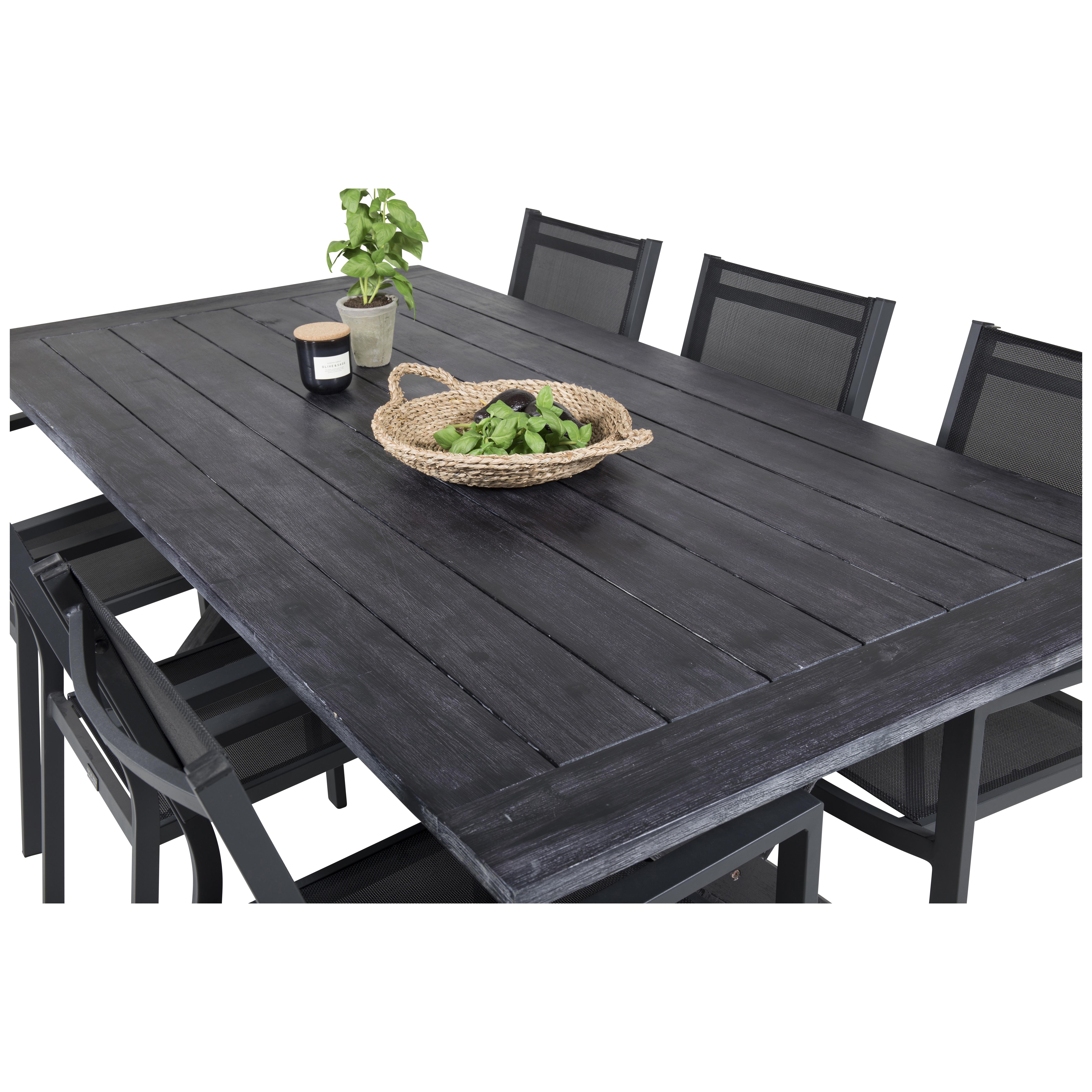 Rives bord 200*100cm-Svart Acacia+Copacabana stolSvart Alu6 Svart