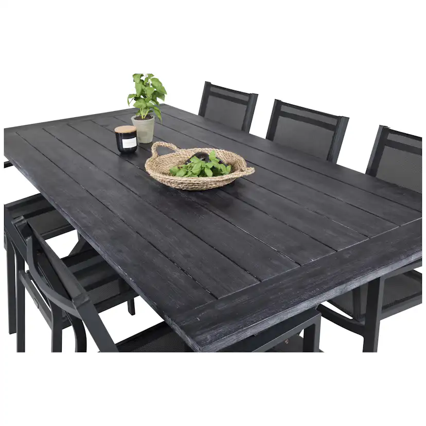 Rives bord 200*100cm-Svart Acacia+Copacabana stolSvart Alu6 Svart