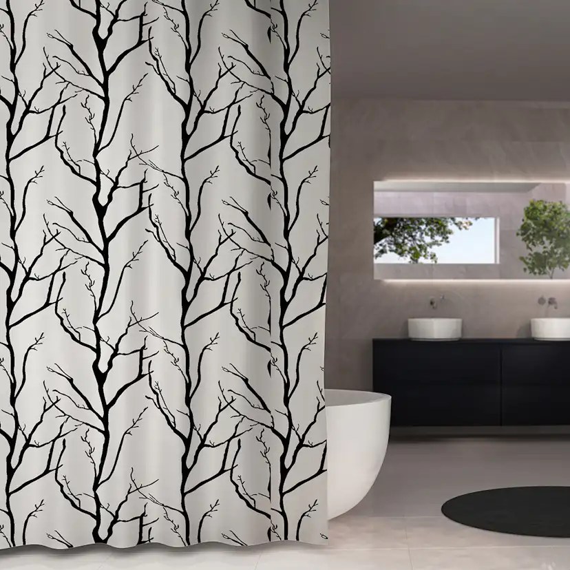 Duschdraperi Tree vit/svart 180x230 Vit/Svart, Storlek: 180x230 cm