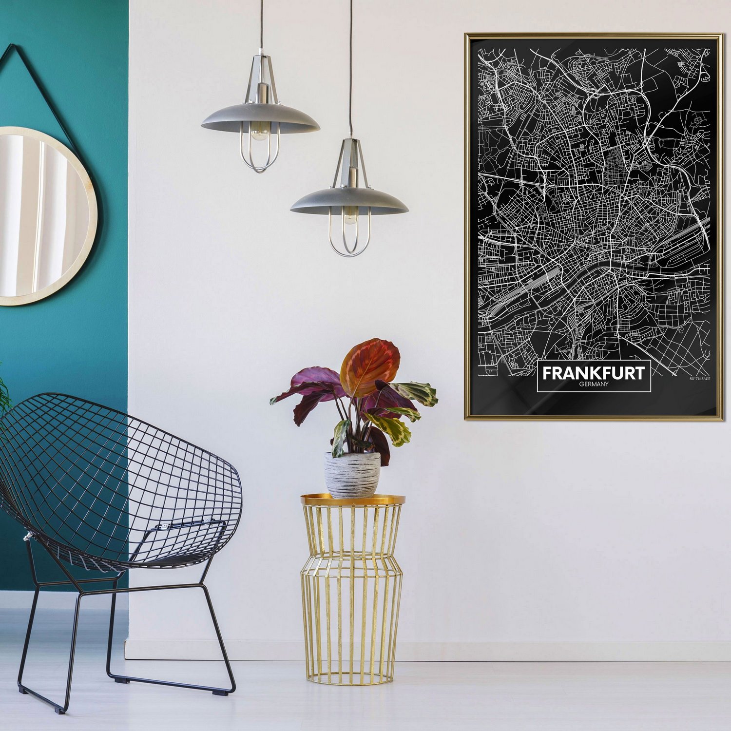 Poster Artgeist Affisch Dark Map of Frankfurt