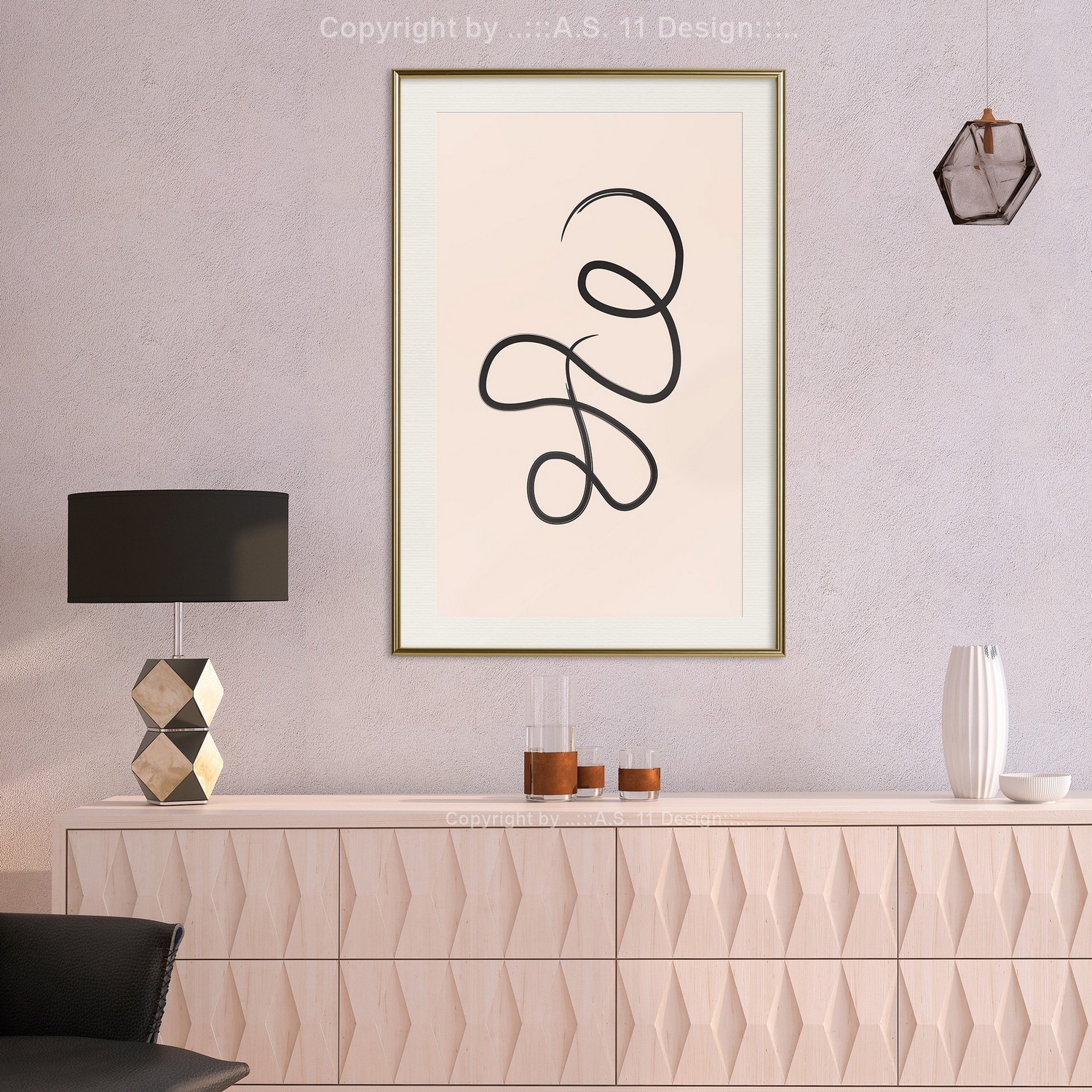 Affisch - Thought Loop [Poster] 40x60 Guld ram med passepartout, 40x60 cm