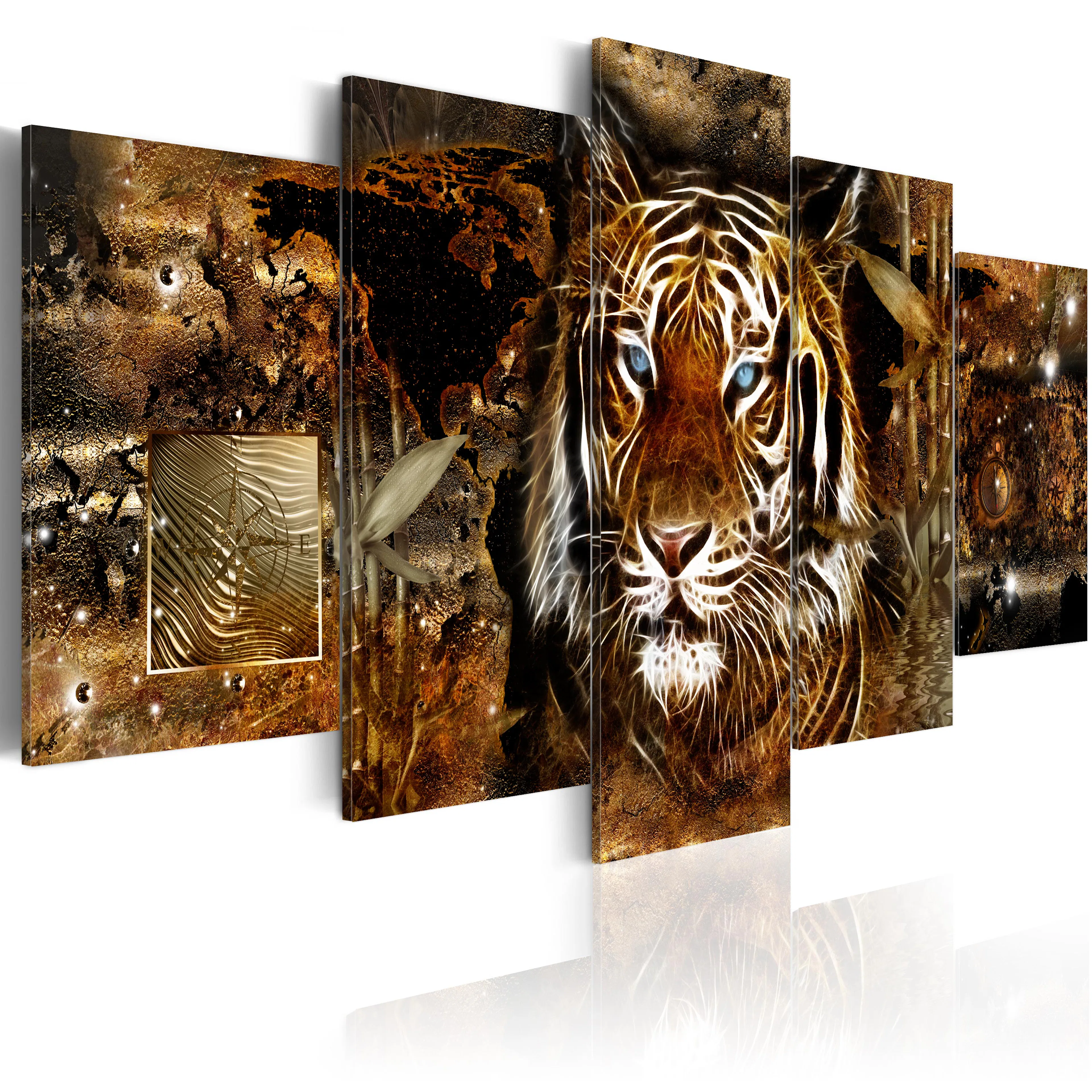 Foto på akryl - Golden Jungle [Glass] 200x100 Mått: 200x100 cm