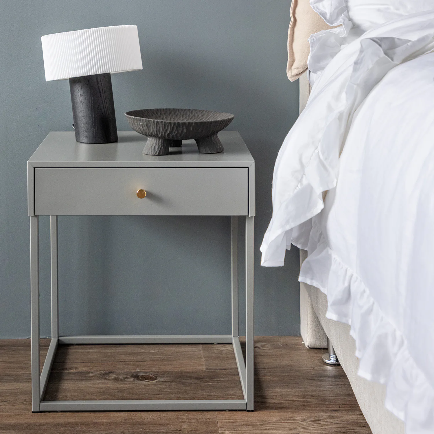 Bakal Bedside Table - Light grey / Light grey Ljusgrå