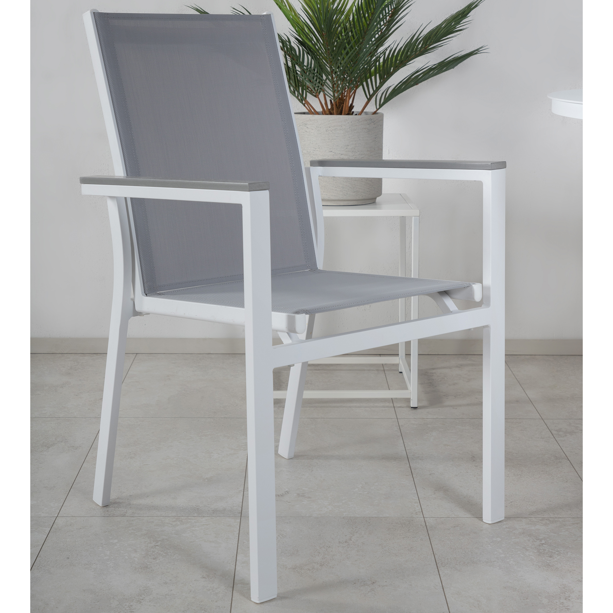 Alma Dining Table - White Alu - ø120cm+Parma Chair - White/G Vit