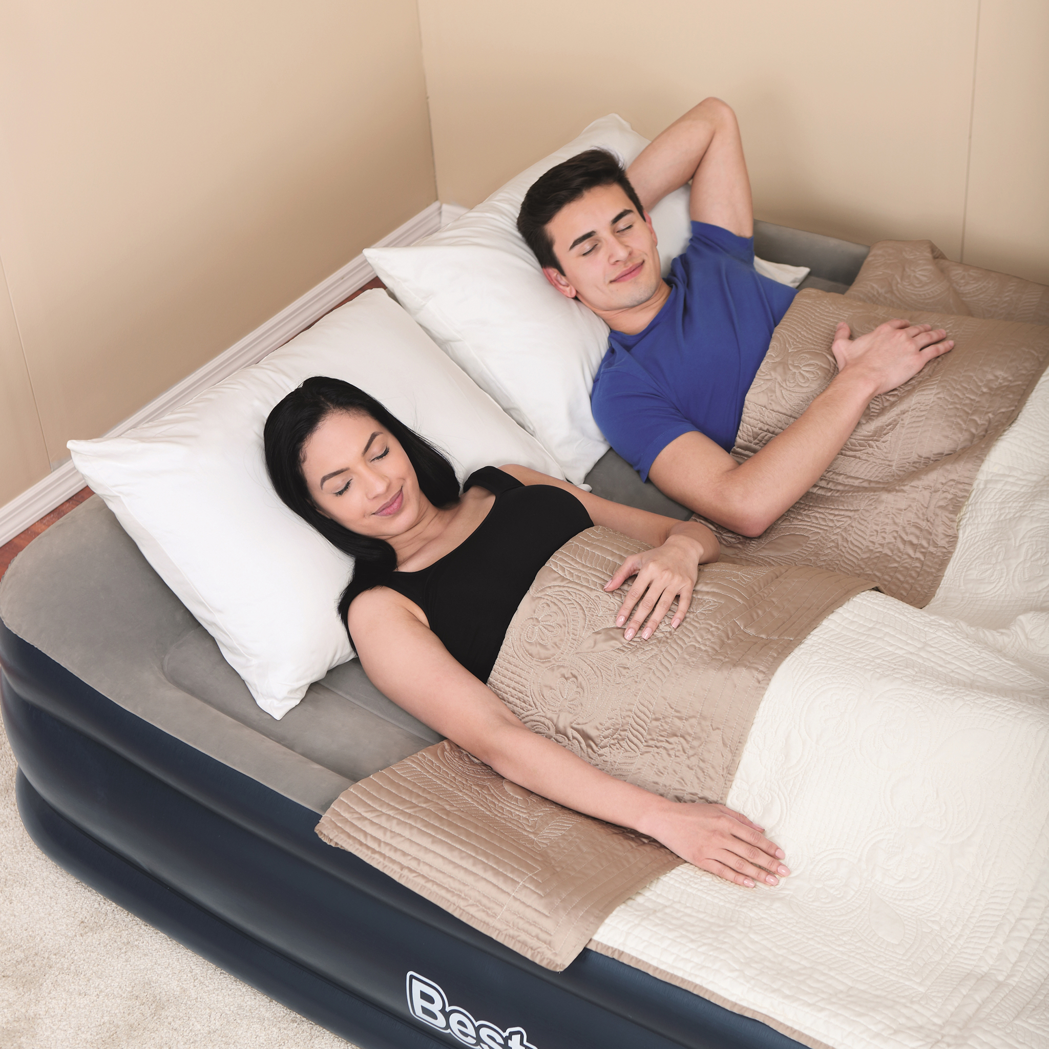 Uppblåsbar Dubbelsäng Bestway Hög Inbyggd Pump Tritech Queen Airbed