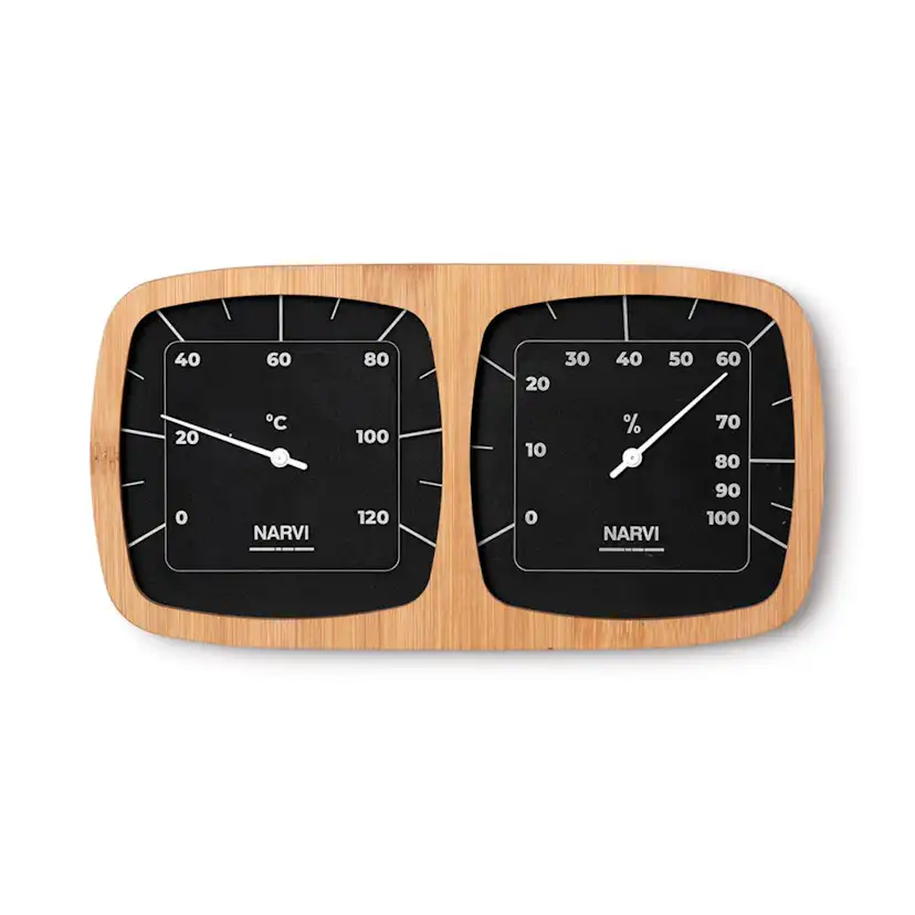 Bastutermo/hygrometer Narvi Aluminium/Bambu