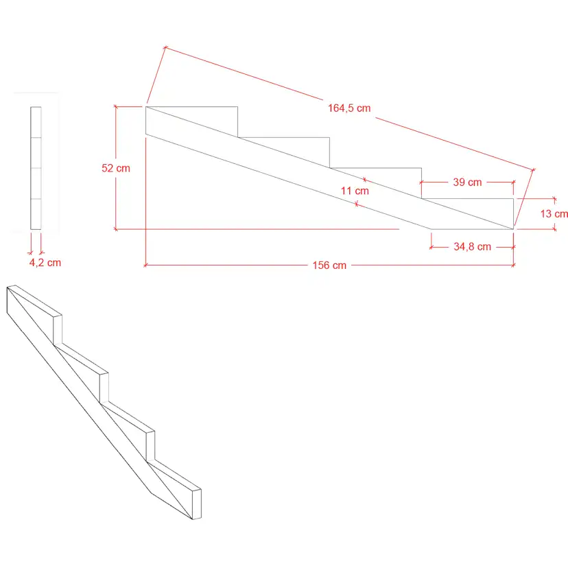 19º PLUS Vangstycke 4 steg - Stegdjup 39 cm