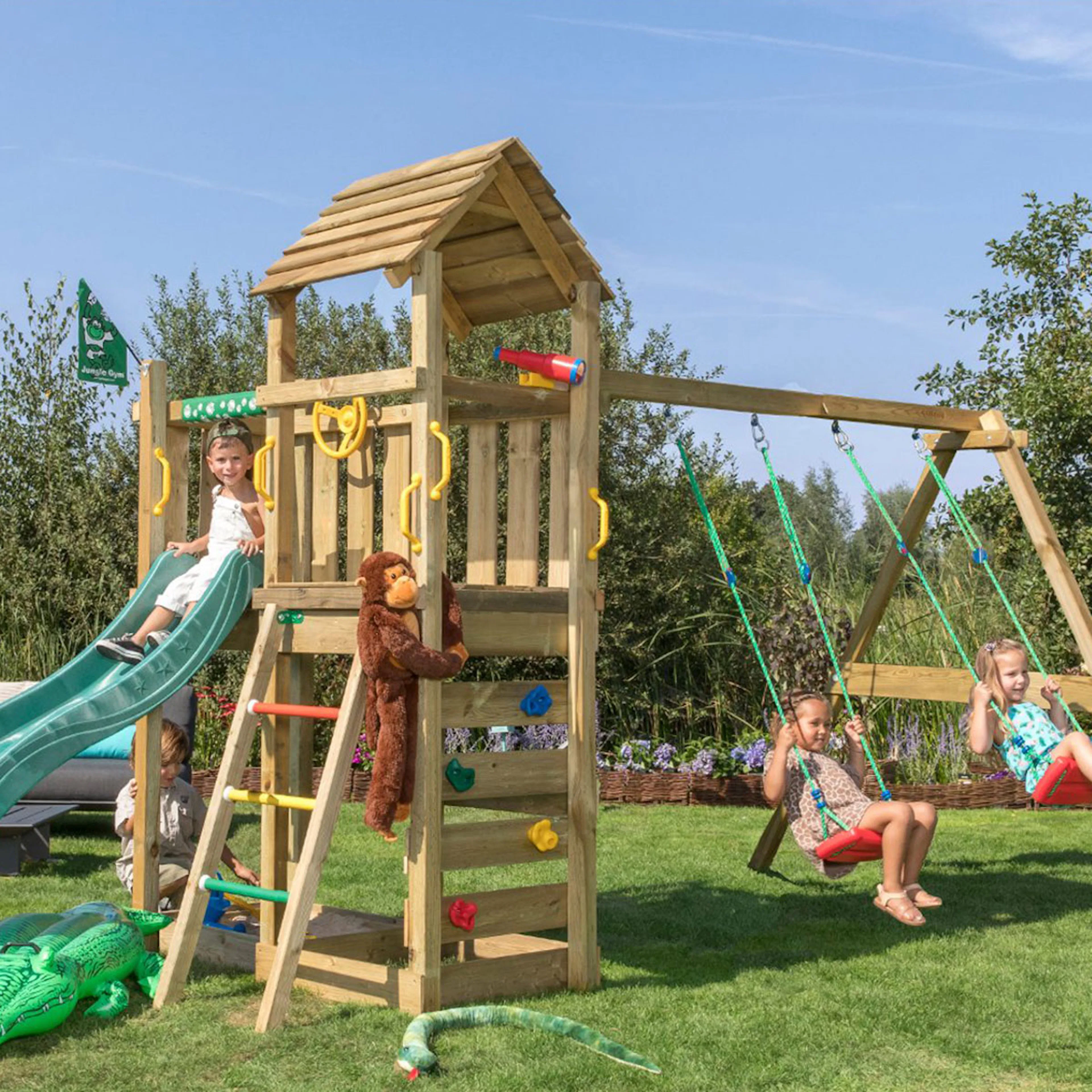Gungställning Jungle Gym Safari Med Rutschkana Mörkgrön