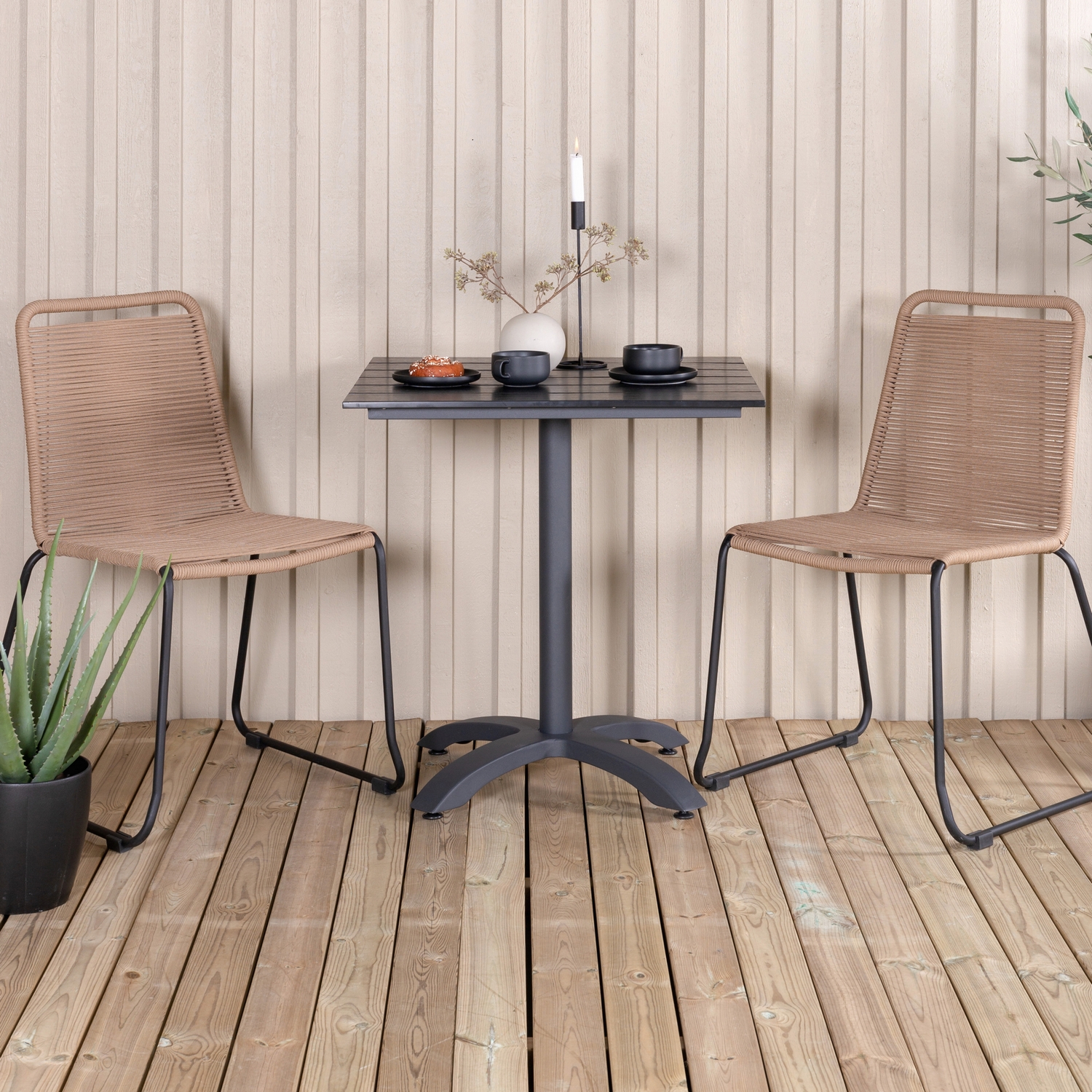 Colorado70*70 Black/Black+Lindos Stacking Chair - Black Alu Latte
