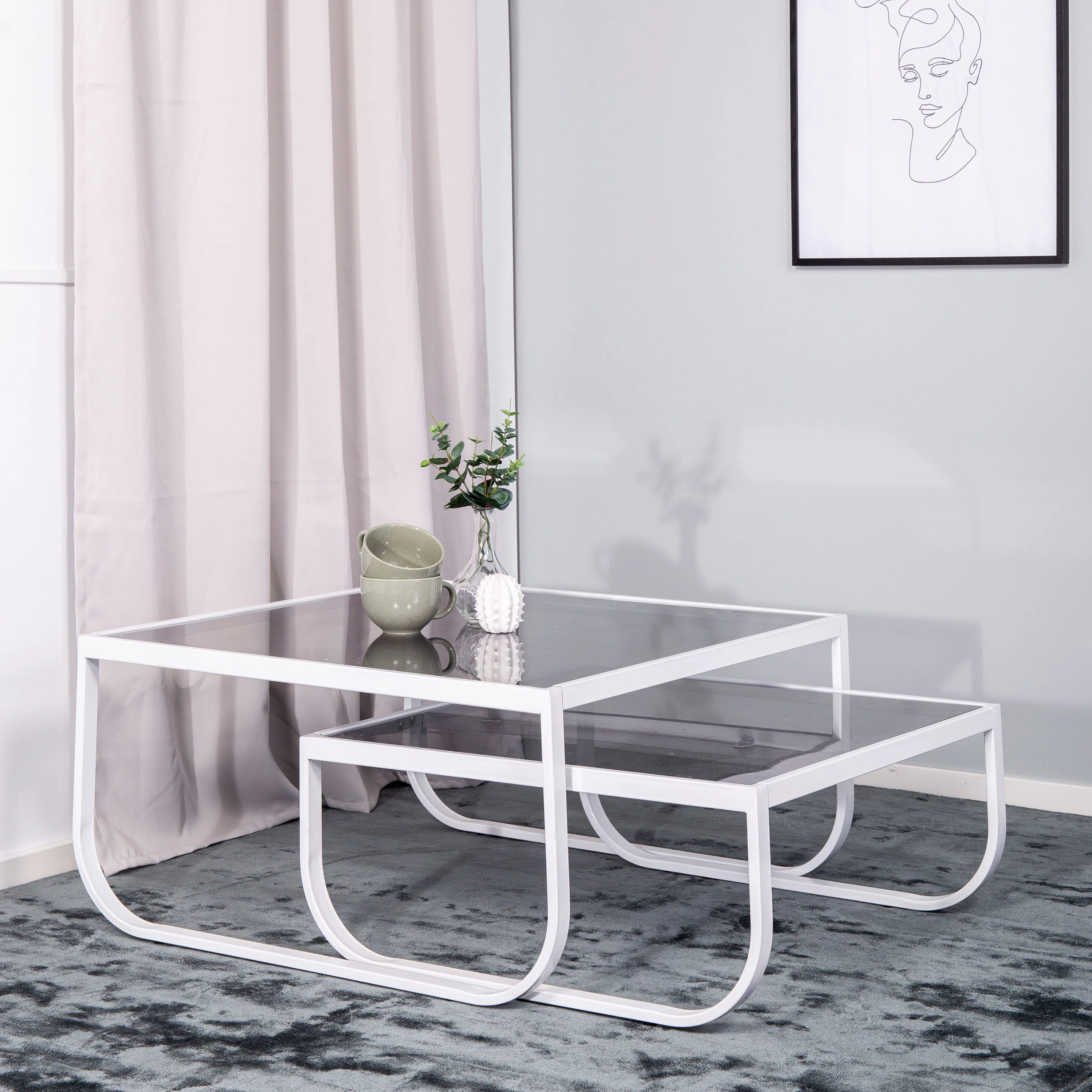 Roy - Soffbord - Metall och glas Vit