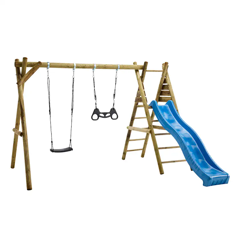 Gungställning Nordic Play Gunga, Trapets och Rutschkana Svart/Blå 306 cm
