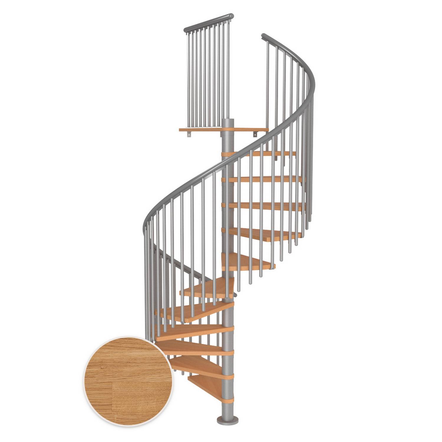 MONTREAL spiral ek oljad pearl grey CLASSIC5 11T Ø160 Pearl Grey, Golv till golv höjd: 2500-2860 mm, 11+1 steg