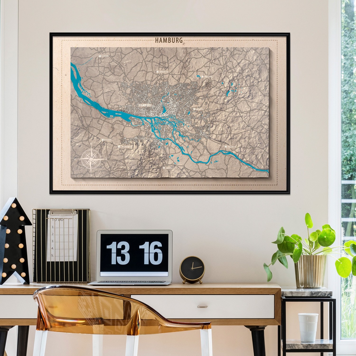 Affisch - Isometric Map: Hamburg [Poster] 60x40 Svart ram, 60x40 cm