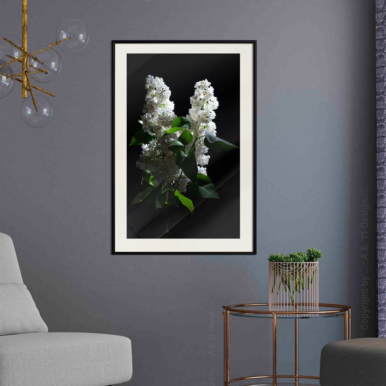 Affisch - Lilacs at Night [Poster] 30x45 Svart ram med passepartout, 30x45 cm