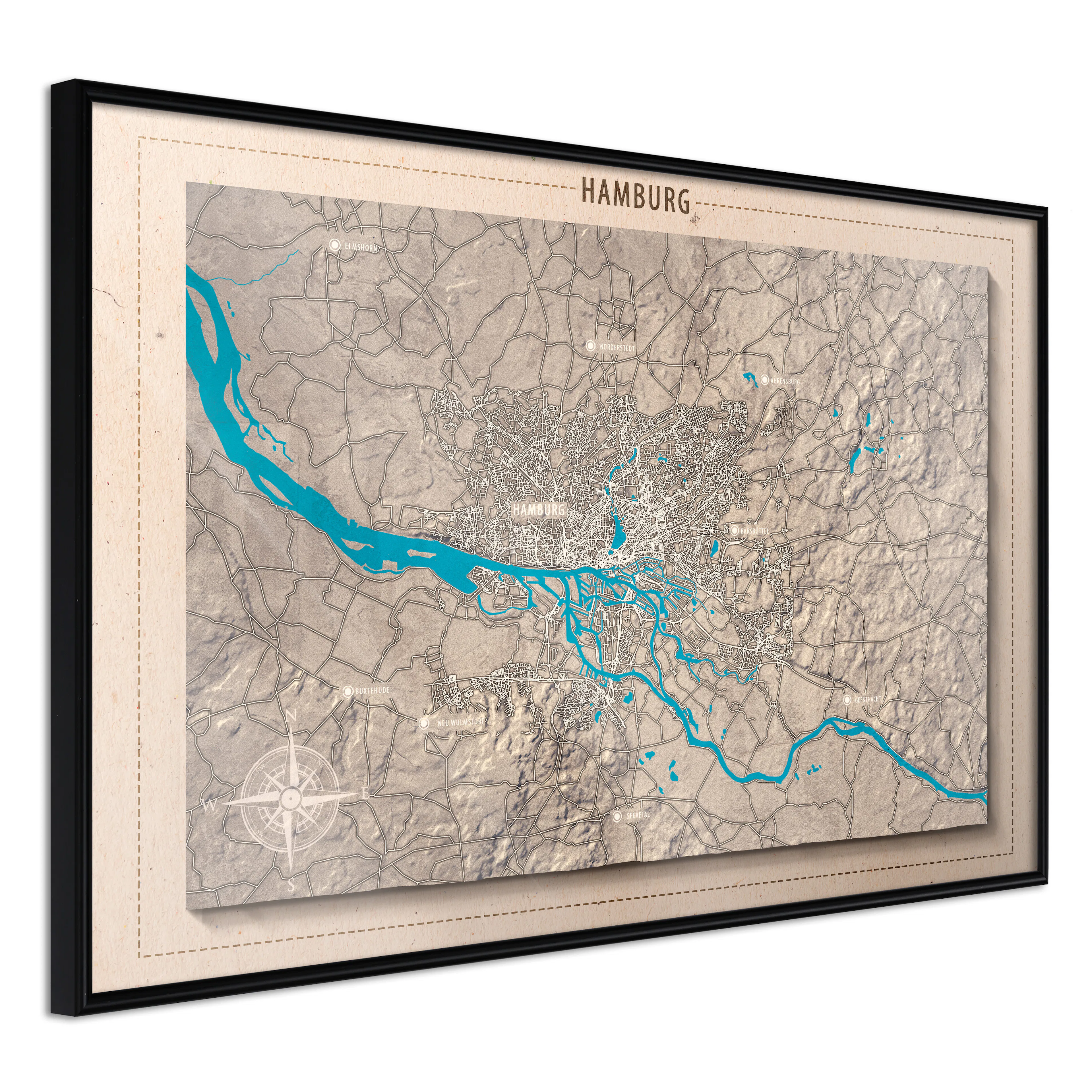 Affisch - Isometric Map: Hamburg [Poster] 60x40 Svart ram, 60x40 cm
