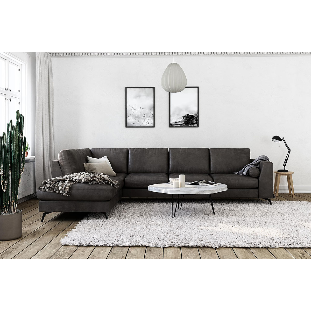 Ocean Lyx 4-sits Soffa med Schäslong Vänster Svart
