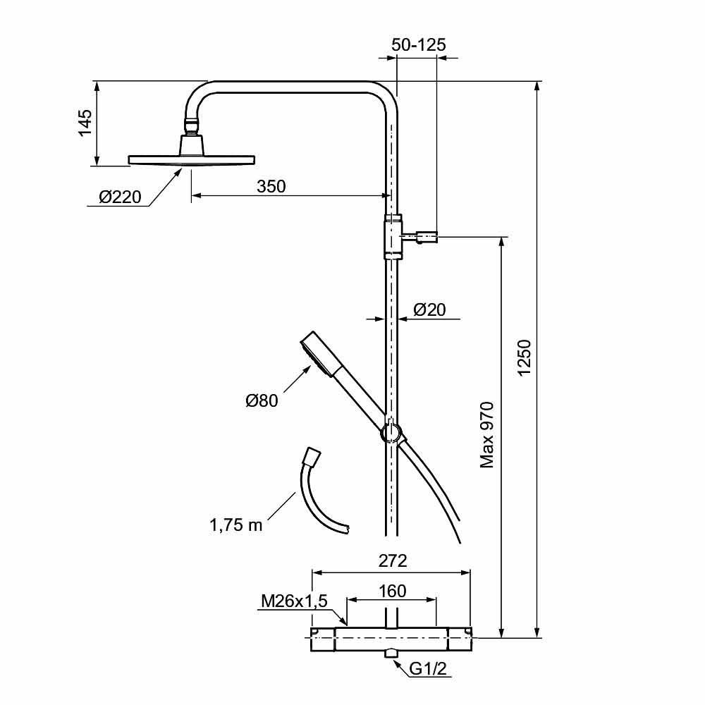 Takduschset Mora Rexx Shower System Kit 160 cc 160 cc