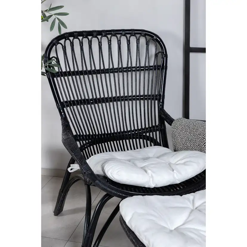 Ella Lounge Chair - BLACK rattan / Offwhite Cushion Ersätter Färg: Black