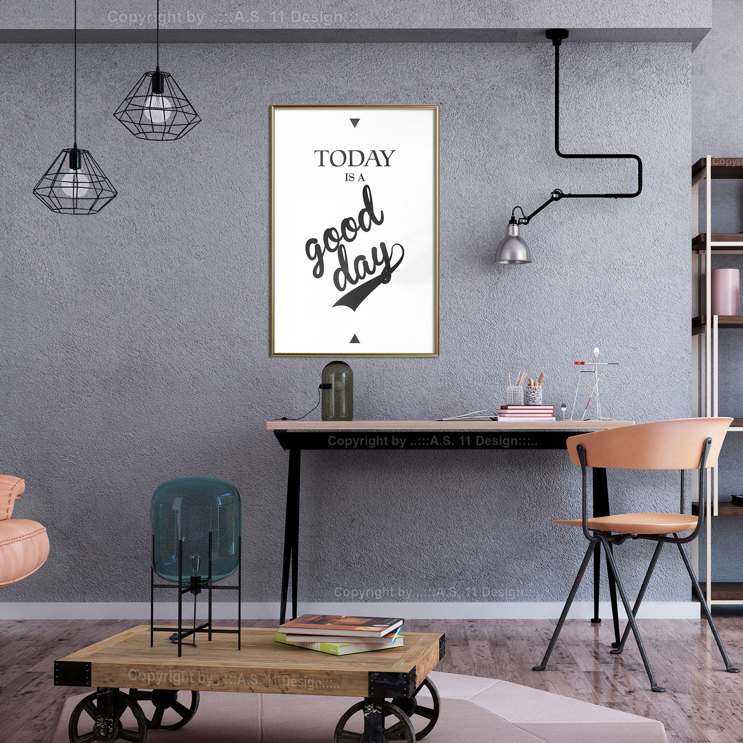 Affisch - Today Is a Good Day [Poster] 40x60 Guld ram, 40x60 cm