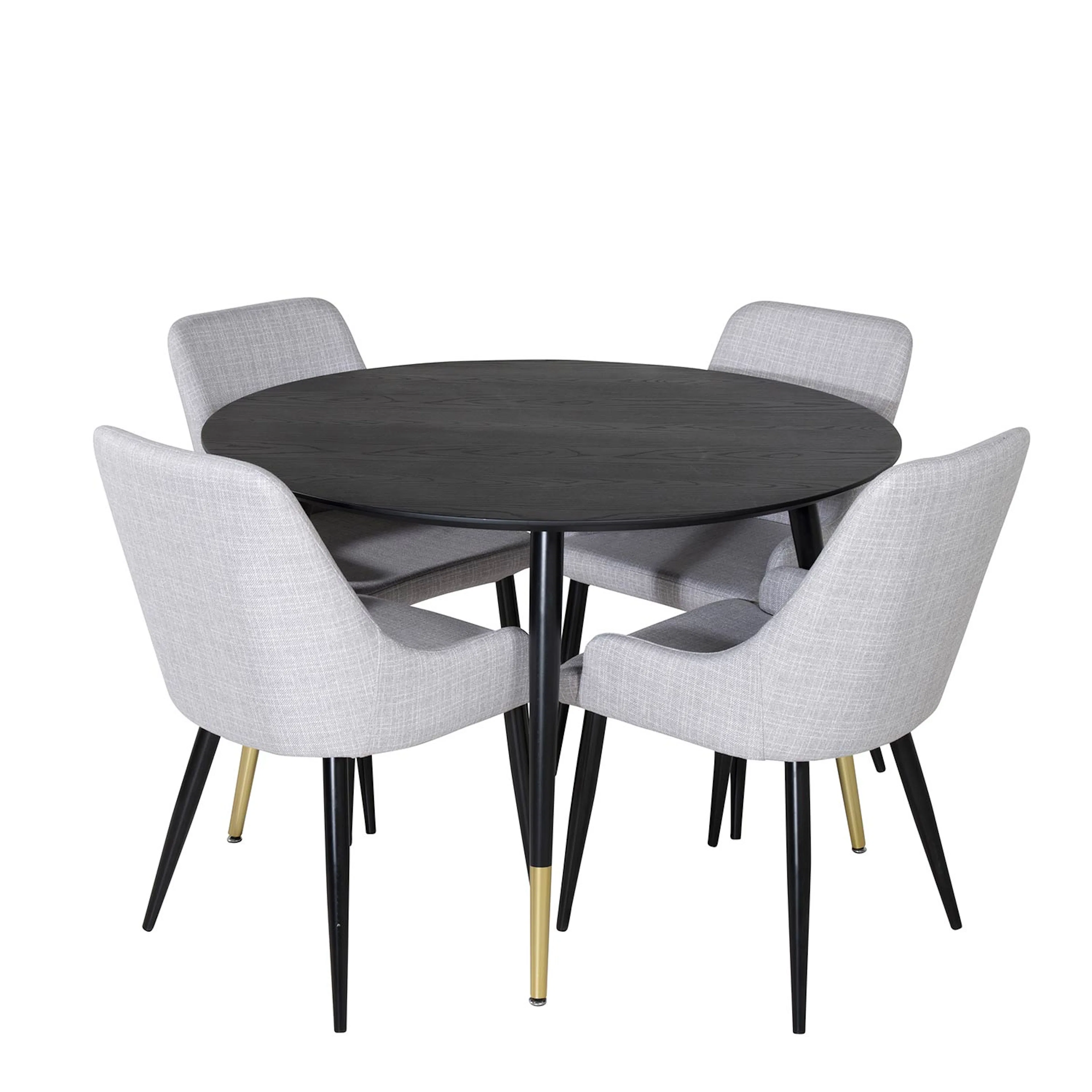 Dipp Table -Black /+Plaza chair-Light Grey Fabric_4 Svart/Mässing/Ljusgrå