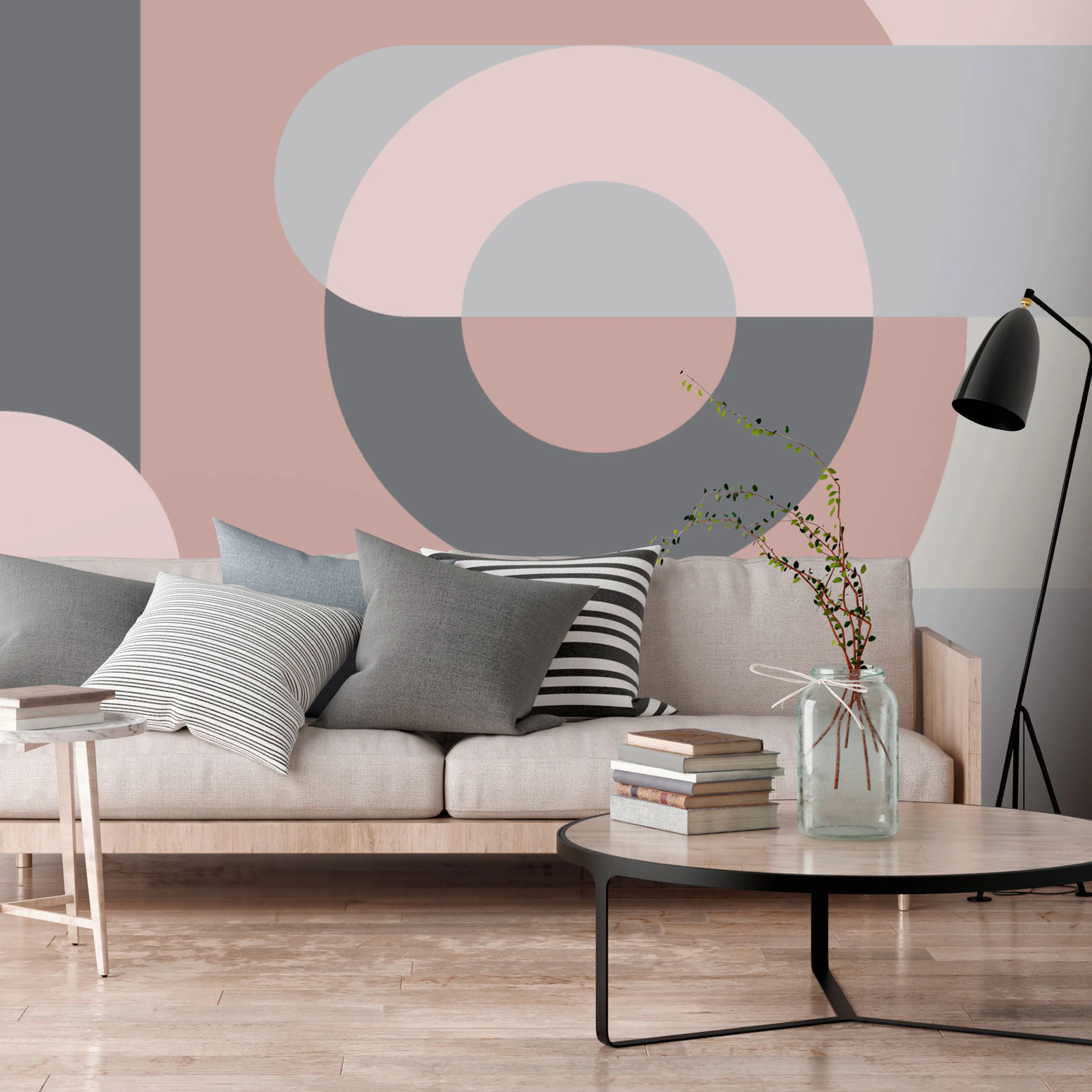 Fototapet Arkiio Självhäftande Geometric Wreath Pink