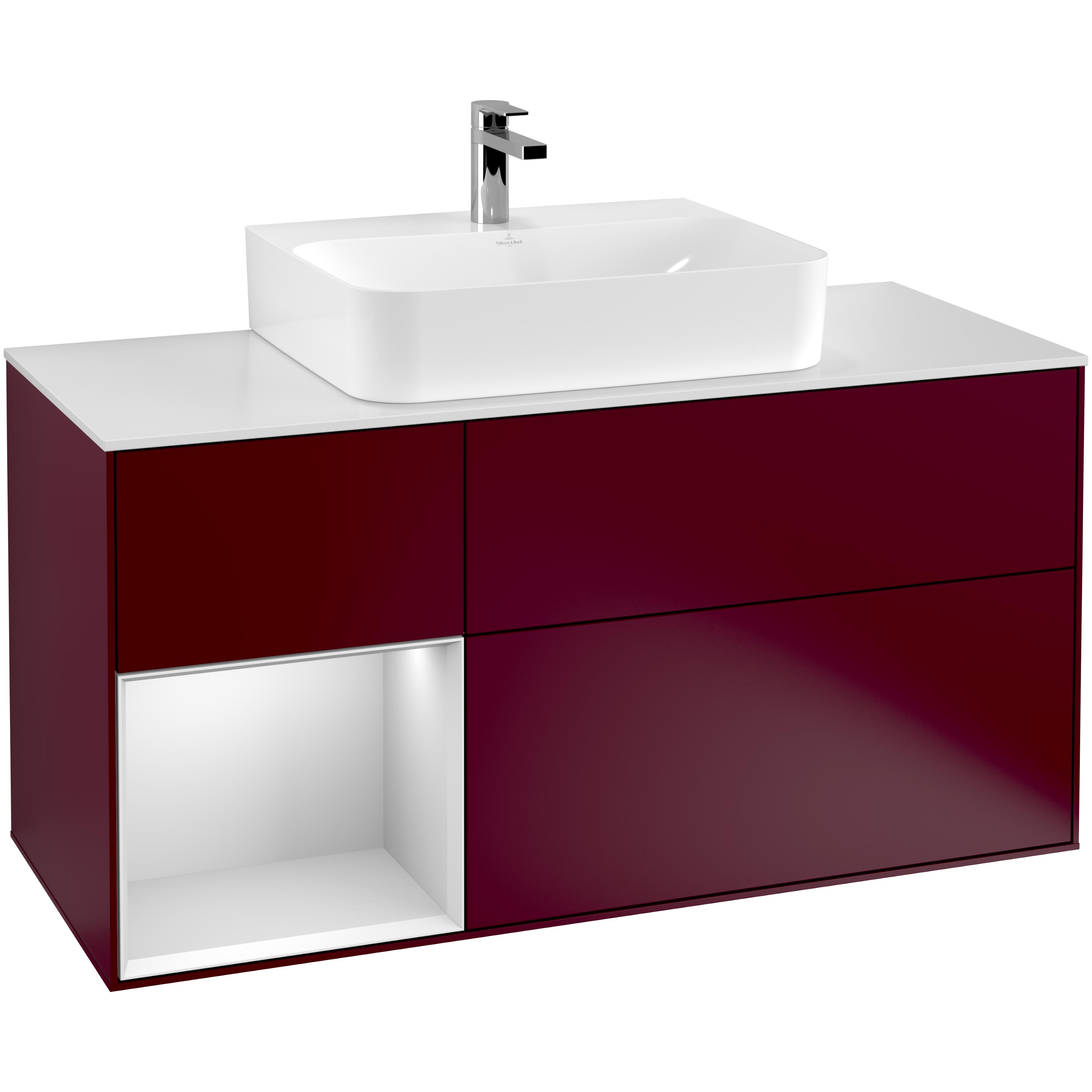 Tvättställsskåp Villeroy & Boch Finion F161MTHB Pion Mattlack/Vit Mattlack med bänkskiva i Mattvitt glas, Lucka Vänster