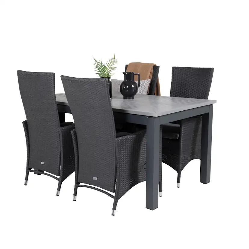 Albany Dining Table 160/240*100 - Svart Alu / Grey Aintwood+ Svart/Grå