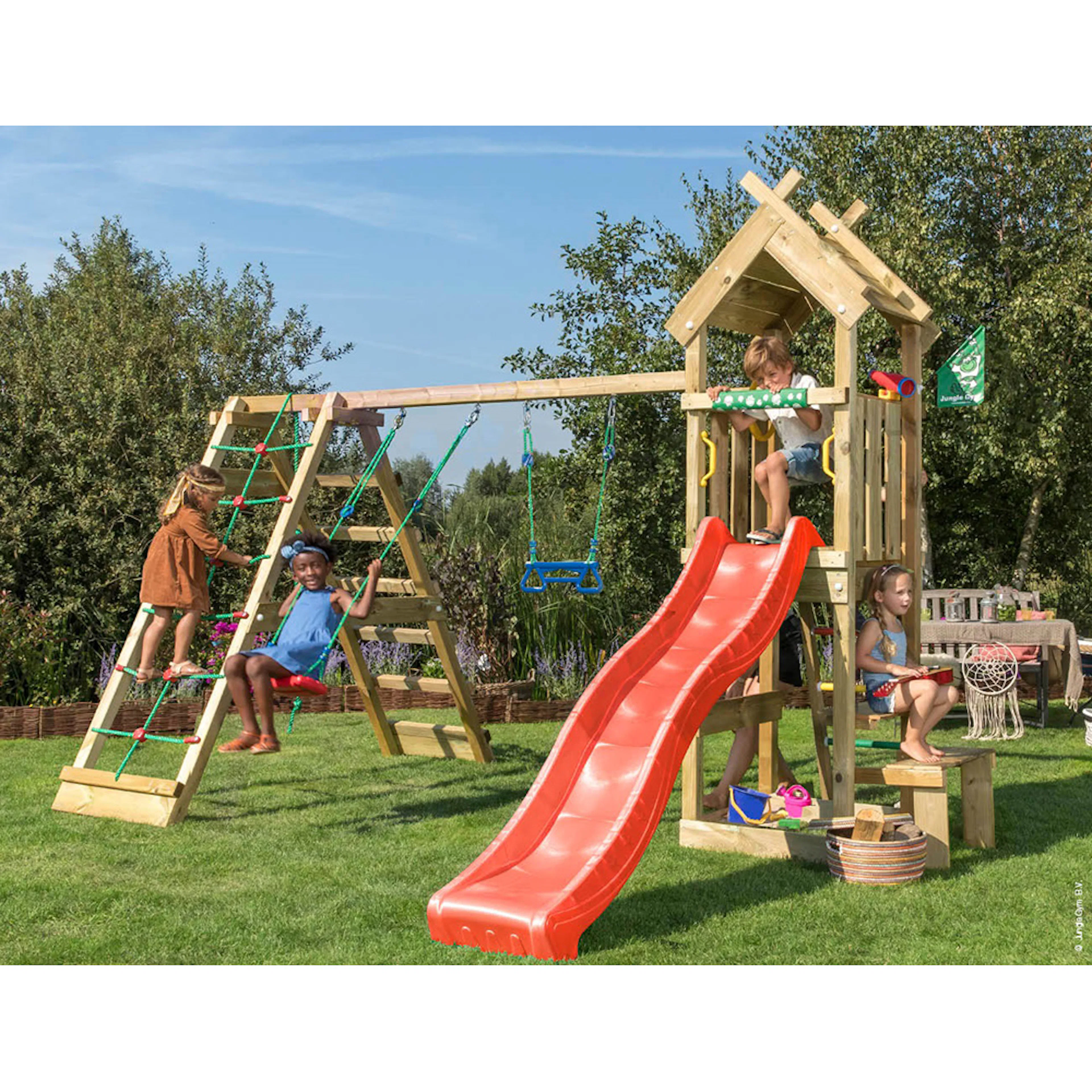 Lektorn Jungle Gym Totem Inkl Klättermodul & Röd Rutschkana