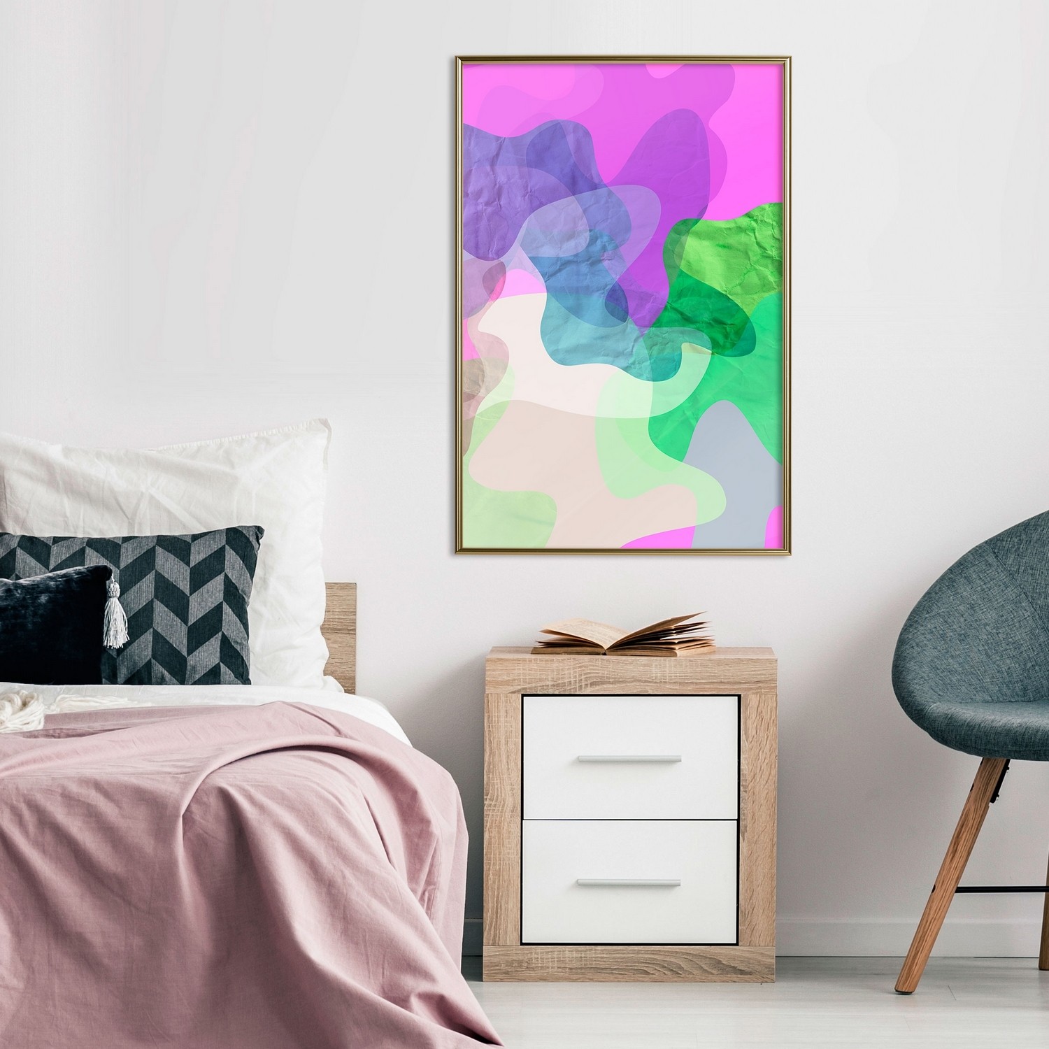 Affisch - Pastel Butterflies [Poster] 40x60 Guld ram, 40x60 cm