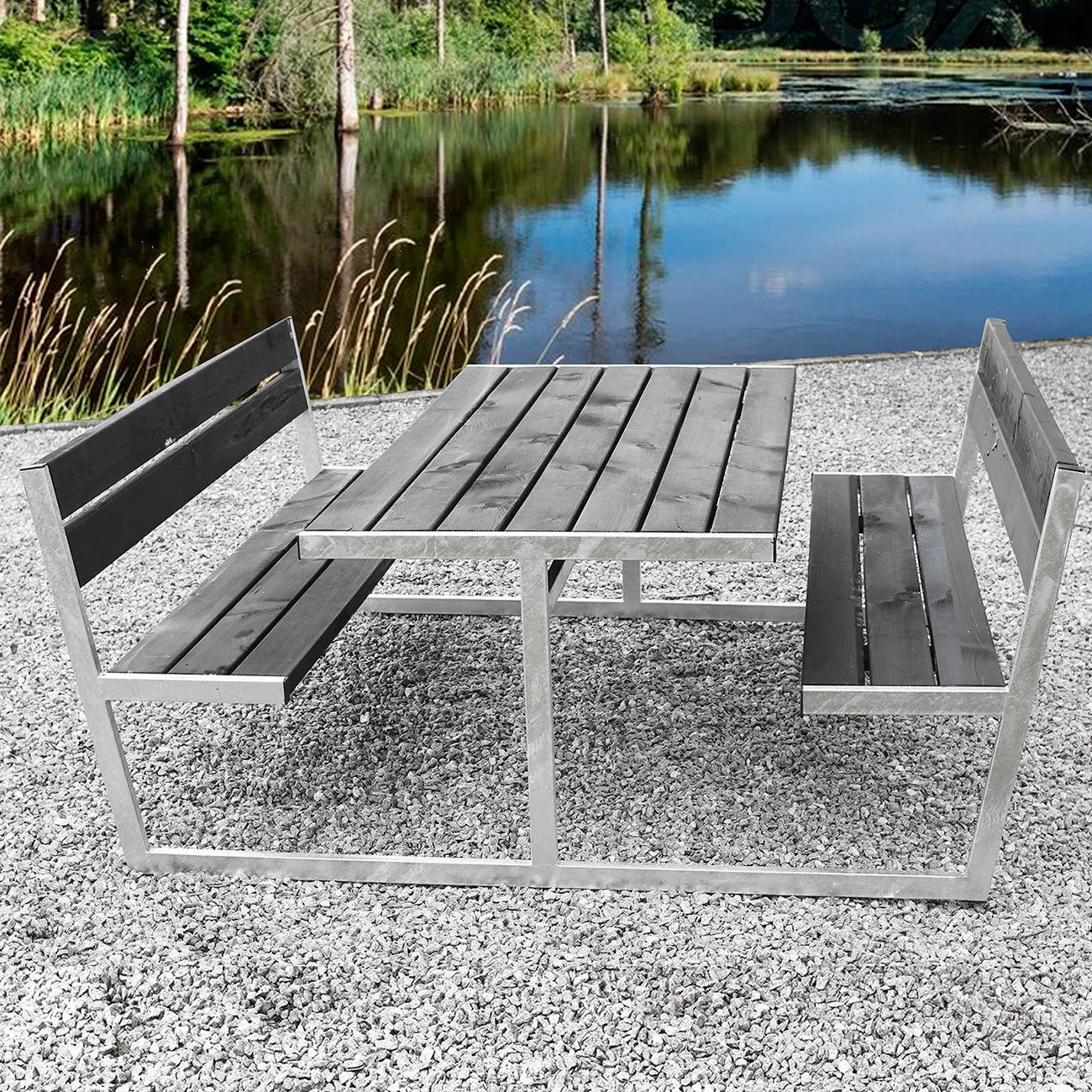 Bänkbord Hortus Thor Picknickbord i Trä & Stål med Ryggstöd