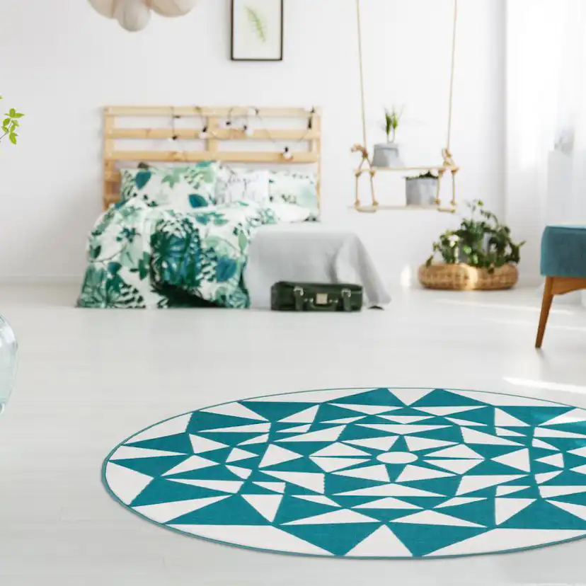 Jornes Matta Der Vit/Turkos 120 cm 120 cm, Vit/Turkos