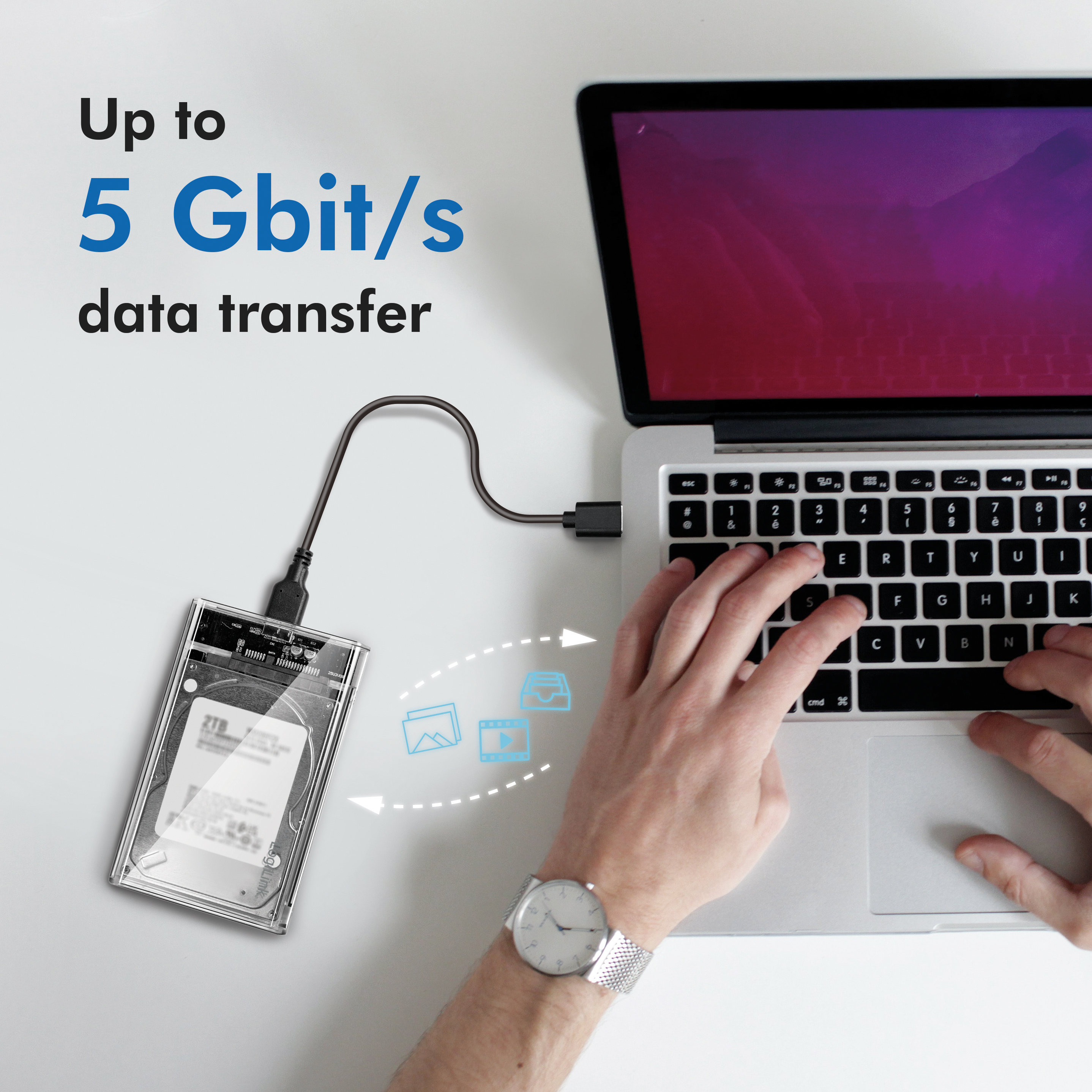 Hårdiskkabinett LogiLink 2,5 tum USB 3.0 Skruvfri Design